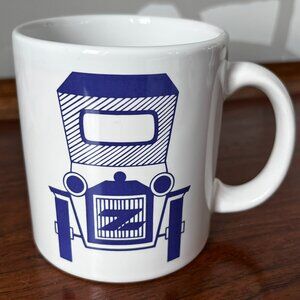 Waechtersbach Vintage Car Illustration Mug West Germany Blue Double-Sided '80s